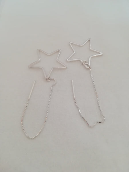 Sterling Silver 20mm Star Threader Earrings