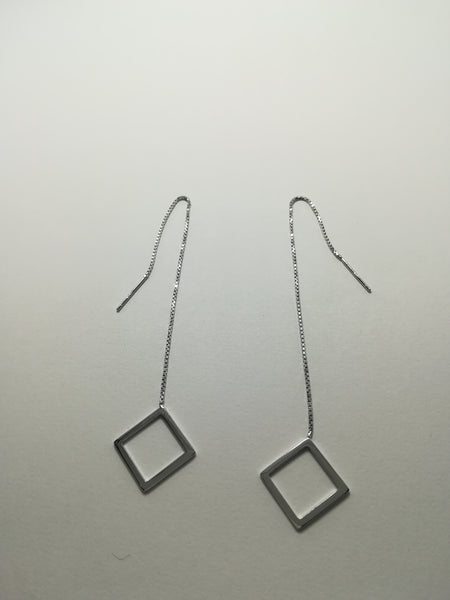 Sterling Silver Square Elegant Female Threader Earrings