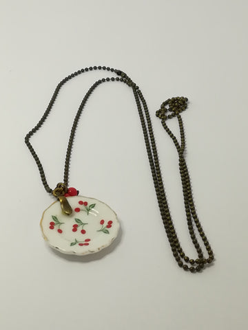 Fashion Necklace with Miniature Dinner Plate Charm on Bubbly Chain