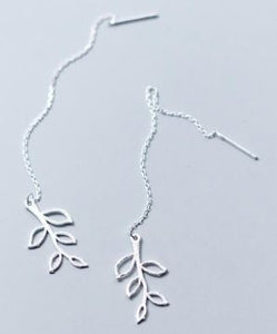 Sterling Silver Branch Leaves Threader Earrings