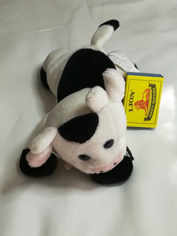 Black, White & Baby Pink Ears Cow Bean Bag Toy - Adorable!