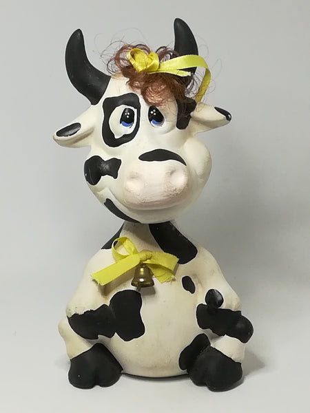 Small Black & White Ceramic Cow with Bobbleneck