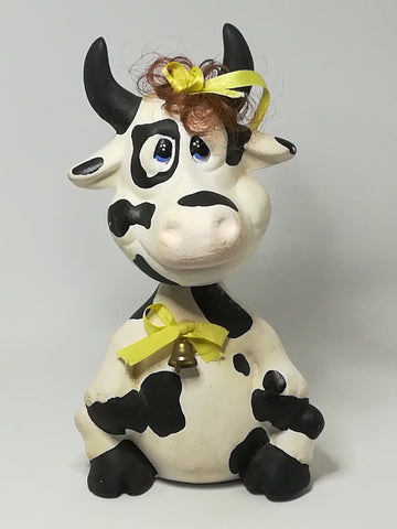 Small Black & White Ceramic Cow with Bobbleneck