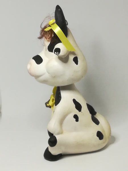 Small Black & White Ceramic Cow with Bobbleneck