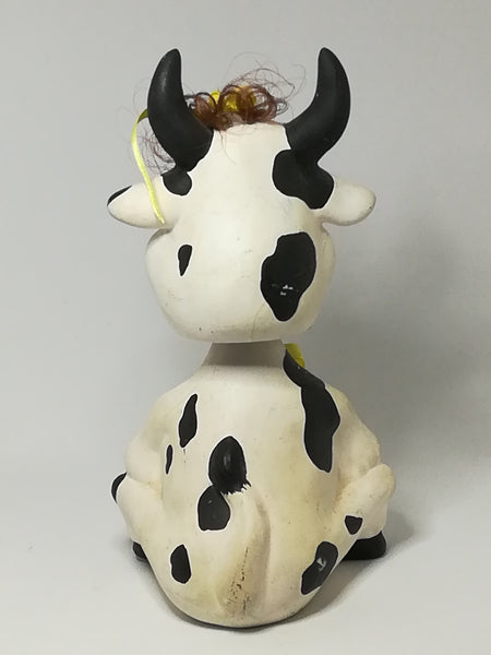 Small Black & White Ceramic Cow with Bobbleneck