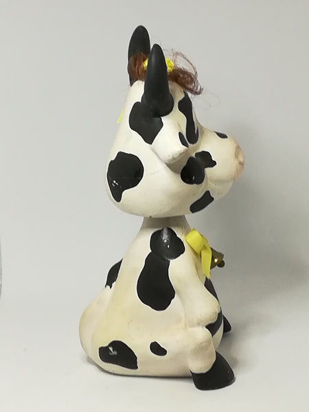Small Black & White Ceramic Cow with Bobbleneck