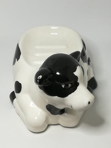 Small Black & White Ceramic Cow Soap Dish