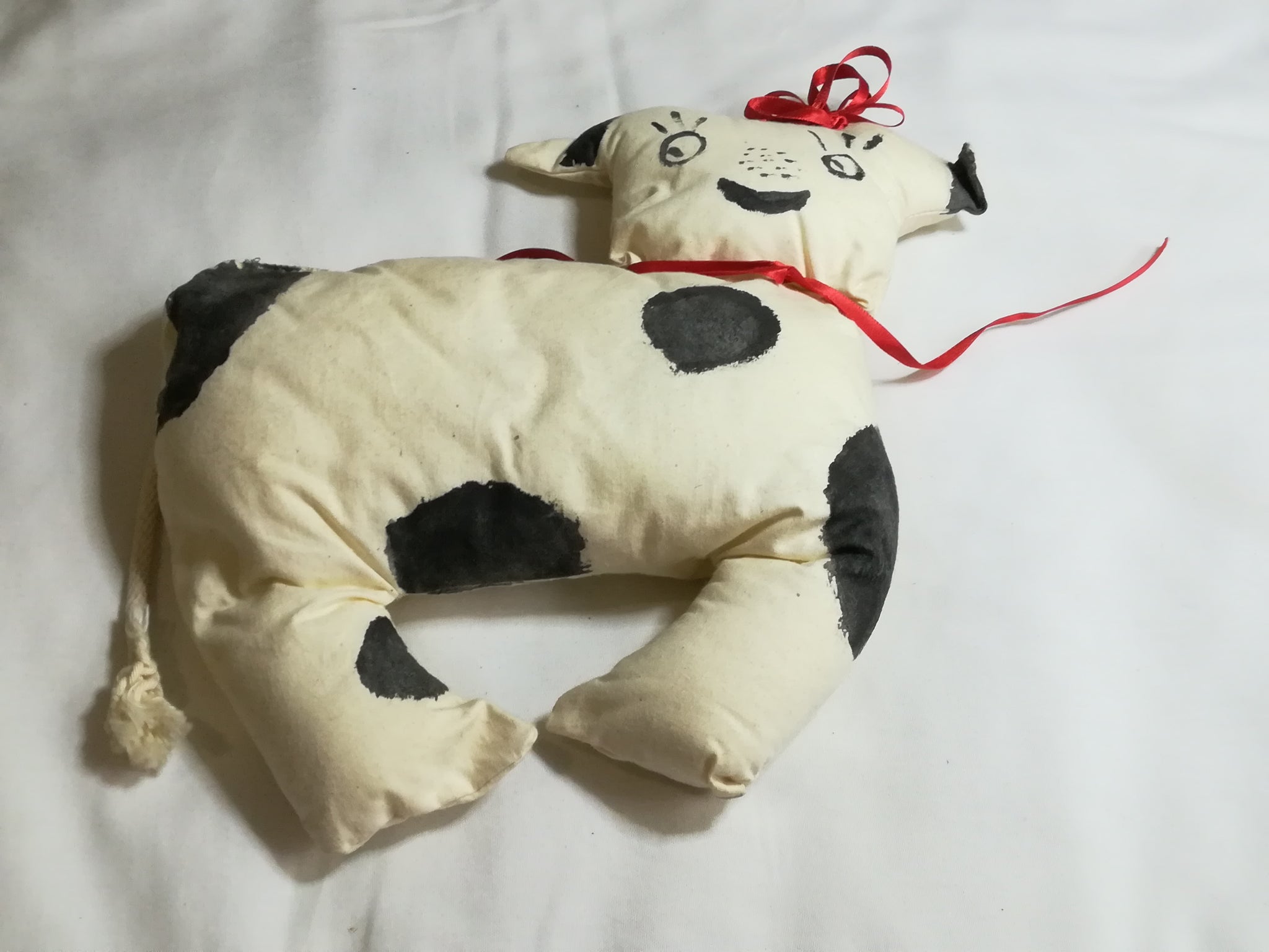 Black, White & Baby Pink Ears & Yellow Horns Cow