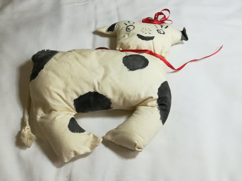 Black, White & Baby Pink Ears & Yellow Horns Cow