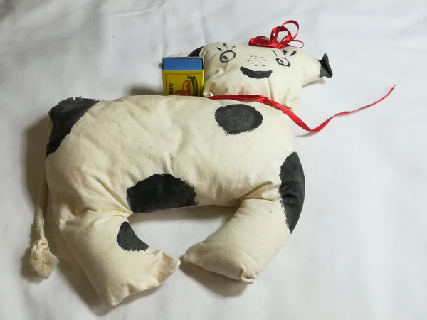 Black, White & Baby Pink Ears & Yellow Horns Cow