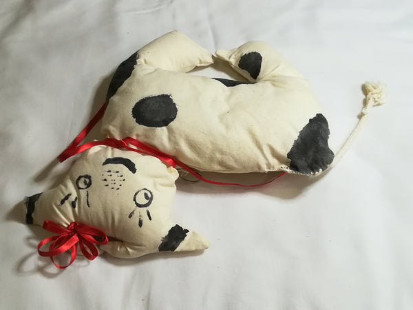 Black, White & Baby Pink Ears & Yellow Horns Cow