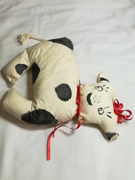 Black, White & Baby Pink Ears & Yellow Horns Cow