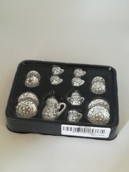 Miniature Tea Set - Black & White Flowers (Miniature, suitable for printer's tray)