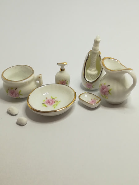 Miniature Bathroom Set (Miniature, suitable for printer's tray) Floral Pink