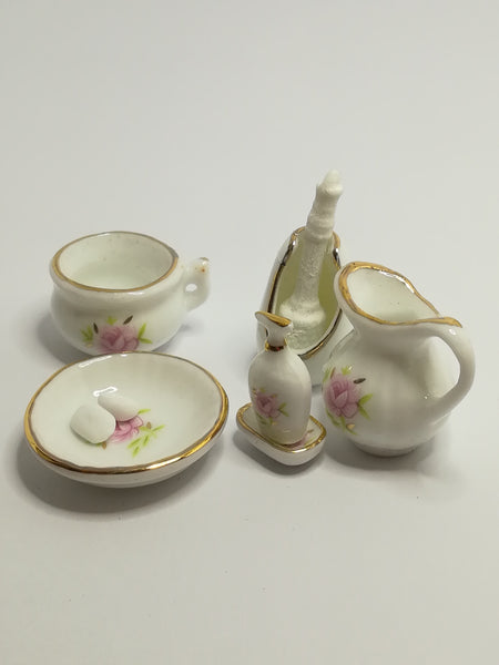 Miniature Bathroom Set (Miniature, suitable for printer's tray) Floral Pink