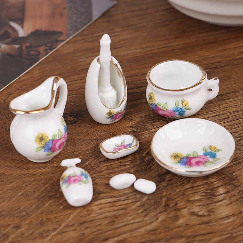 Miniature Bathroom Set (Miniature, suitable for printer's tray) Floral Multicoloured