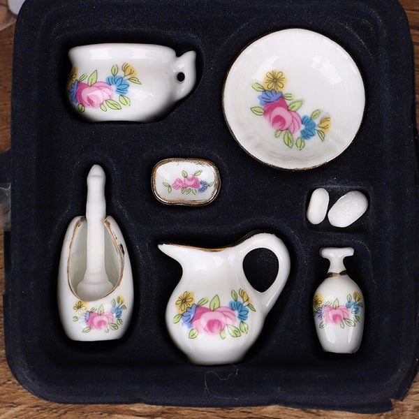 Miniature Bathroom Set (Miniature, suitable for printer's tray) Floral Multicoloured
