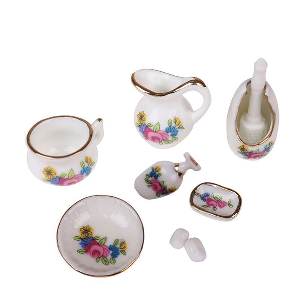 Miniature Bathroom Set (Miniature, suitable for printer's tray) Floral Multicoloured