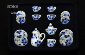 Miniature Tea Set (Miniature, suitable for printer's tray) Blue & White Flowers