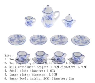 Miniature Tea Set (Miniature, suitable for printer's tray) Blue & White Floral Style