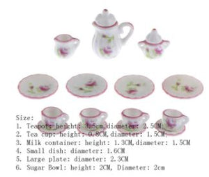 Miniature Tea Set (for Printer's Tray/Dollhouse Pink & White Rose Style