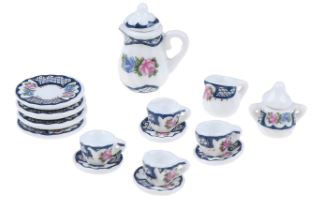 Miniature Tea Set (Miniature, suitable for printer's tray) Blue White Floral Style
