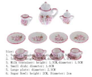 Miniature Tea Set (Miniature, suitable for printer's tray) Pink & White Floral Style