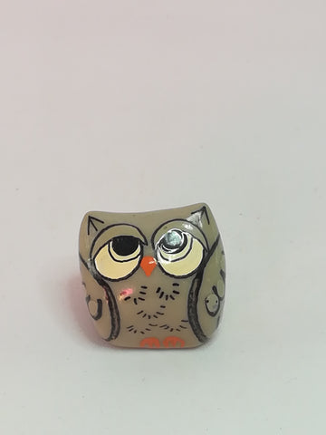 Miniature Ceramic Grey, Black & White Owl Orange Beak (Miniature, suitable for printer's tray)
