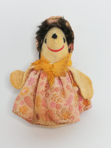Small Stuffed Cream White Mouse Dressed in Pink Outfit & Yellow Scarf