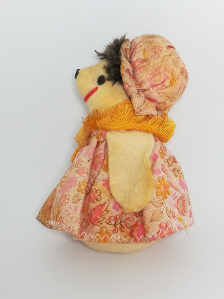 Small Stuffed Cream White Mouse Dressed in Pink Outfit & Yellow Scarf