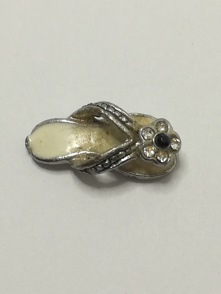 Miniature 'Silver' & Cream Flip Flop Sandal with 'Silver' & Black Stone Embellishment (Miniature, suitable for printer's tray)