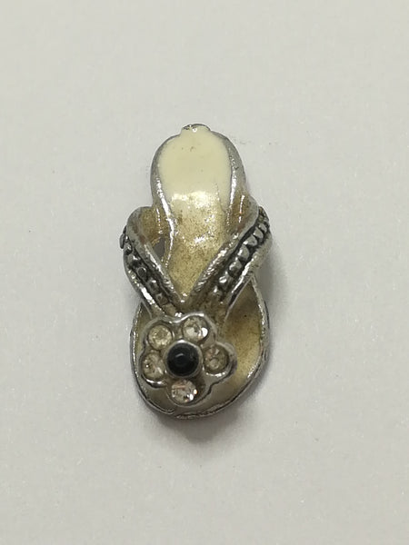 Miniature 'Silver' & Cream Flip Flop Sandal with 'Silver' & Black Stone Embellishment (Miniature, suitable for printer's tray)