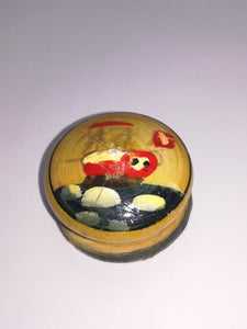 Miniature Round Wooden Container with Painted Design on Lid (Miniature, suitable for printer's tray)