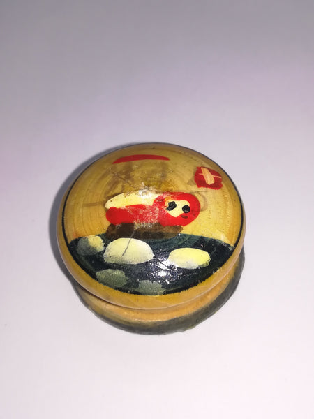 Miniature Round Wooden Container with Painted Design on Lid (Miniature, suitable for printer's tray)