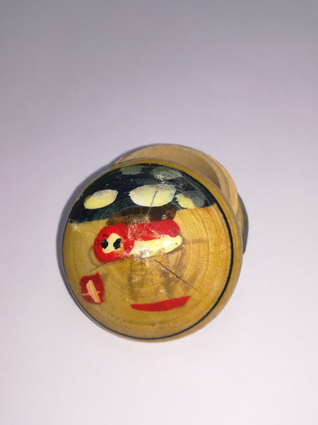 Miniature Round Wooden Container with Painted Design on Lid (Miniature, suitable for printer's tray)