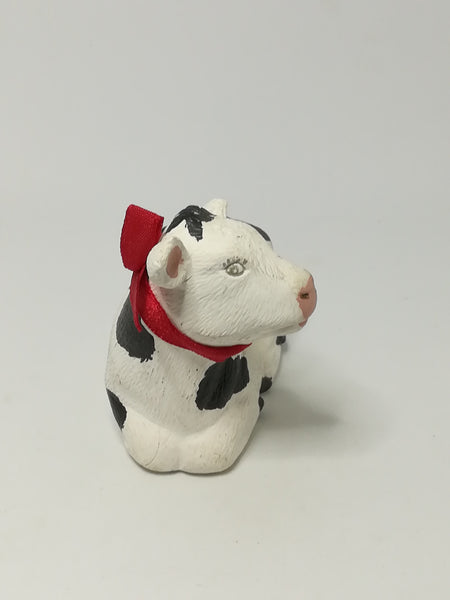 Black & White Ceramic Serviette Holder Cow with Red Ribbon Around The Neck