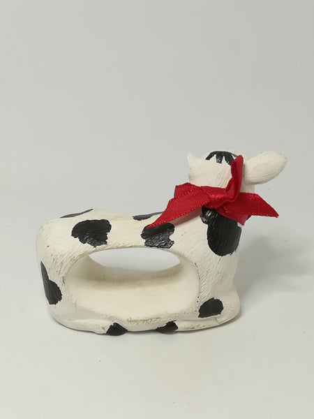 Black & White Ceramic Serviette Holder Cow with Red Ribbon Around The Neck