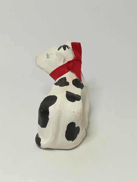 Black & White Ceramic Serviette Holder Cow with Red Ribbon Around The Neck