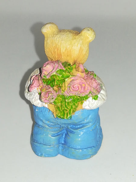 Miniature Teddy Bear Holding Bunch of Roses (Miniature, suitable for printer's tray)