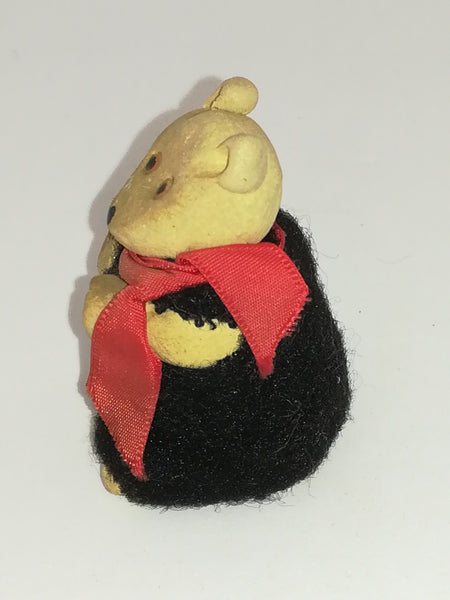 Miniature Clay Bear Wearing Black Coat & Red Scarf (Miniature, suitable for printer's tray)