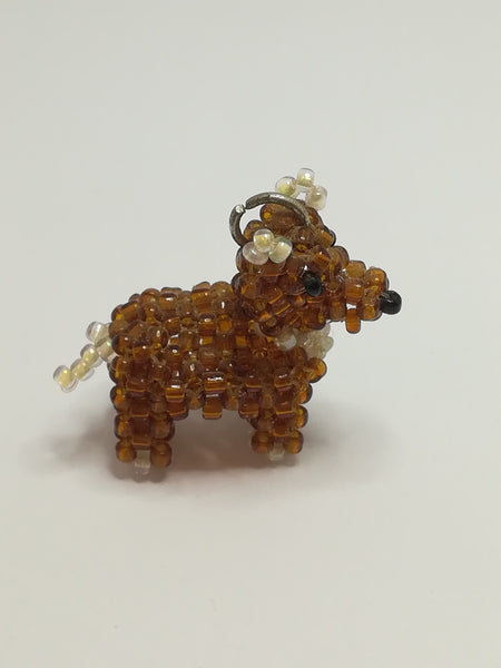 Miniature Brown & White Beaded Dog Keyring (Miniature, suitable for printer's tray)