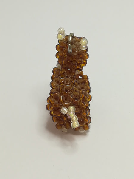 Miniature Brown & White Beaded Dog Keyring (Miniature, suitable for printer's tray)