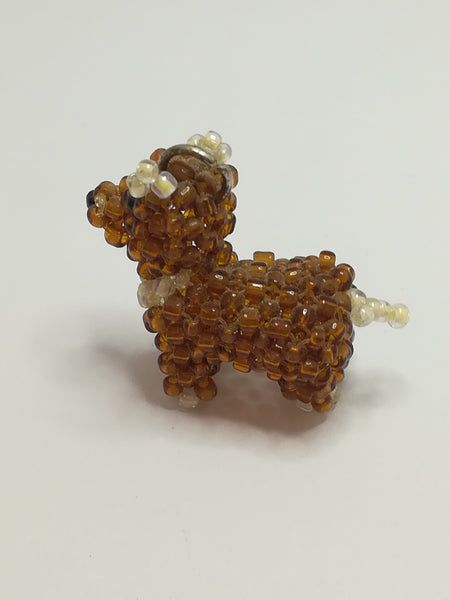 Miniature Brown & White Beaded Dog Keyring (Miniature, suitable for printer's tray)
