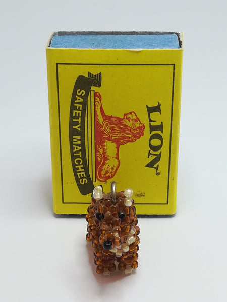 Miniature Brown & White Beaded Dog Keyring (Miniature, suitable for printer's tray)