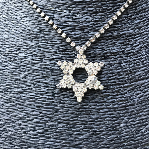 Necklace Clear Diamante Star of David pendant on a pewter and clear diamante chain