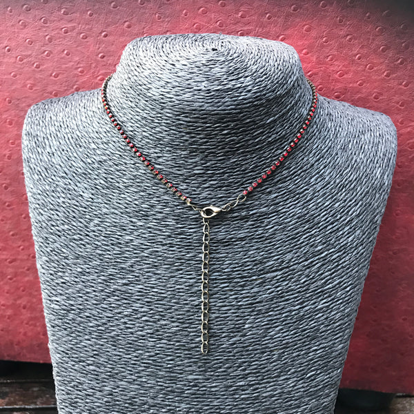 Necklace Red Chai Life Pendant Crystal diamante in pewter