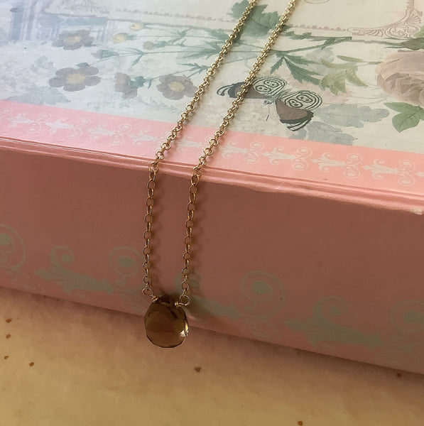 Smoky Quartz Briolette on 14k Gold Filled Chain