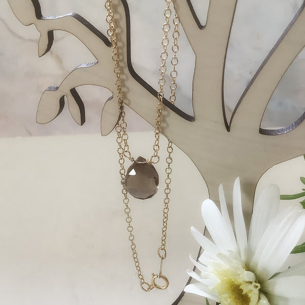 Smoky Quartz Briolette on 14k Gold Filled Chain