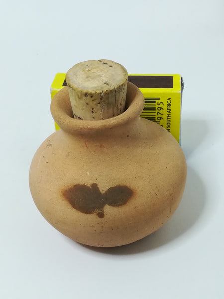 Small Clay Bottle & Cork with Leaf Design