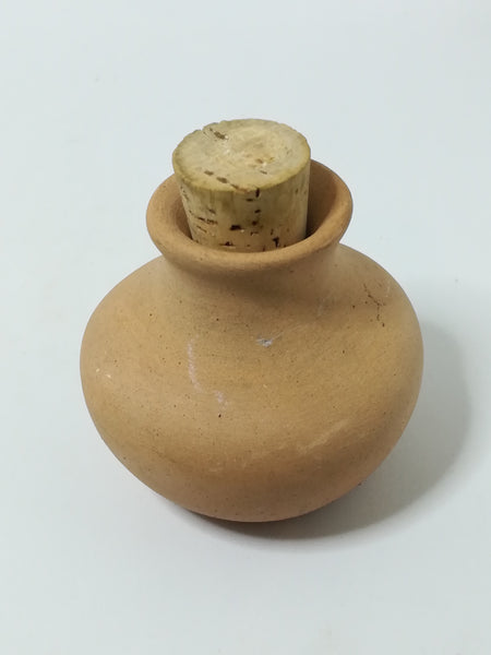 Small Clay Bottle & Cork with Leaf Design